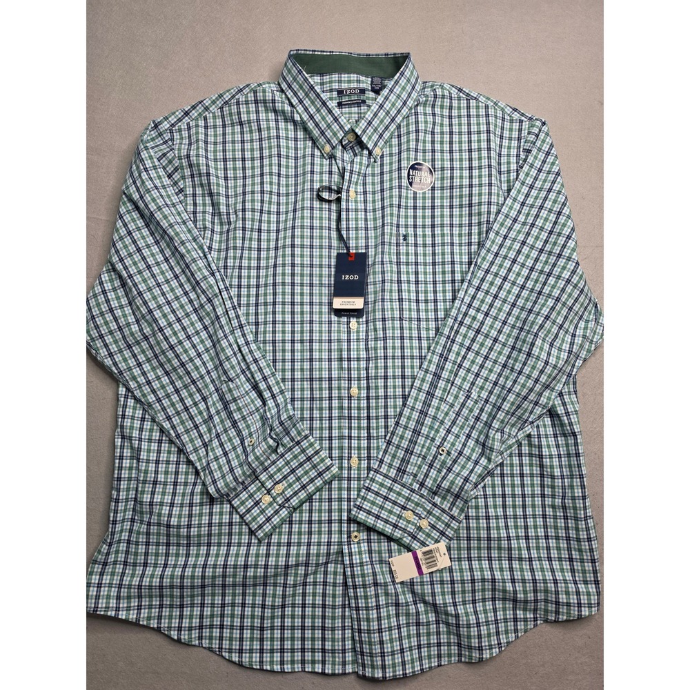 IZOD Premium Essentials Shirt Men's 2XL Multicolor Plaid Button-Down Outdoor NWT